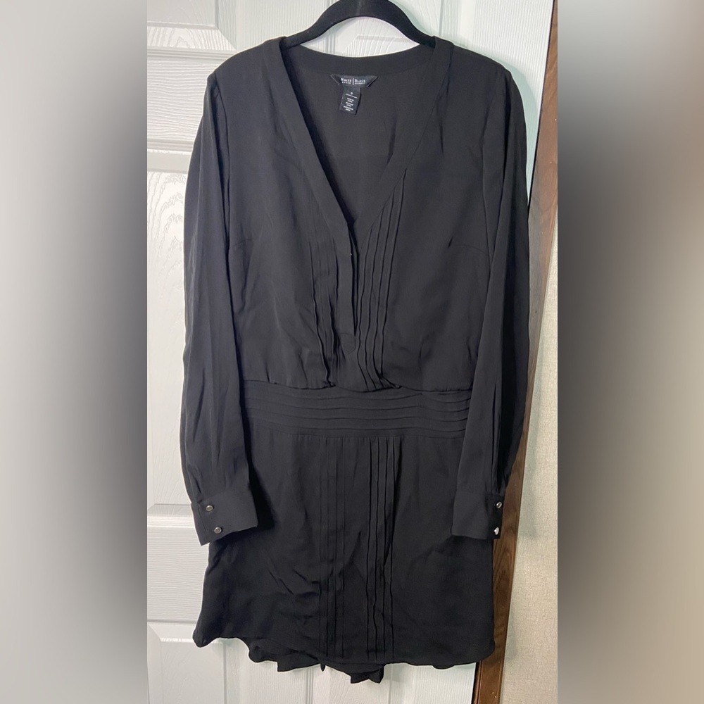 White House Black‎ Market Black Pintuck Pleated Long Sleeve Dress Women's Size 8